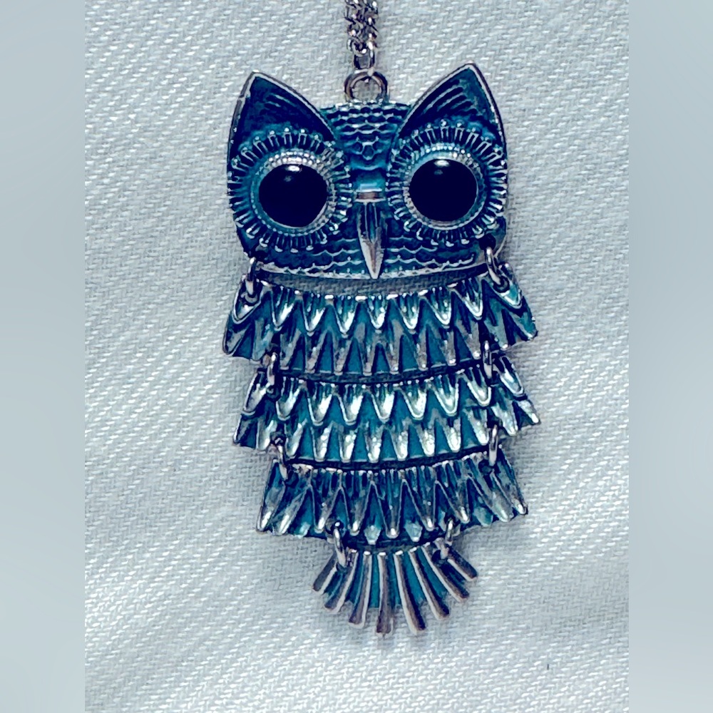 Used silver metal chain and light Blue Owl pendant Necklace